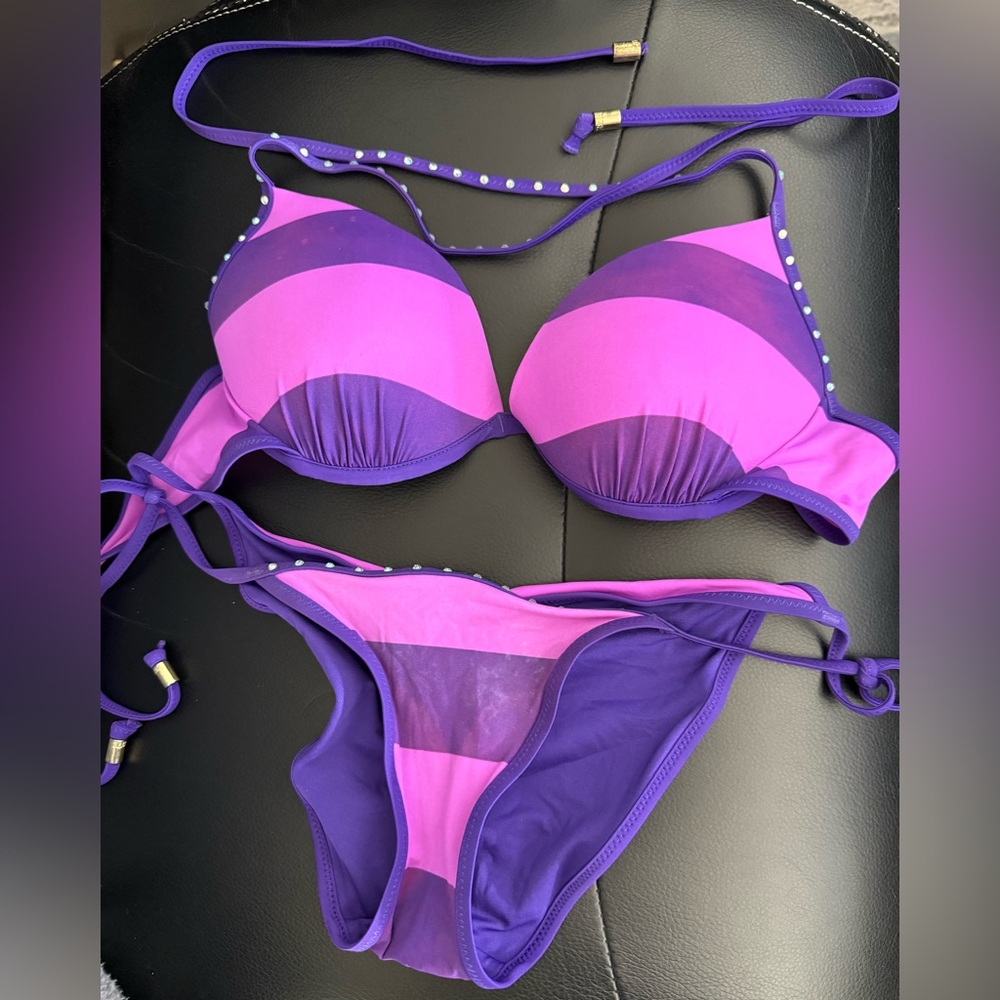 PINK by Victoria's Secret Purple Stripped Sequen Bikini 👙